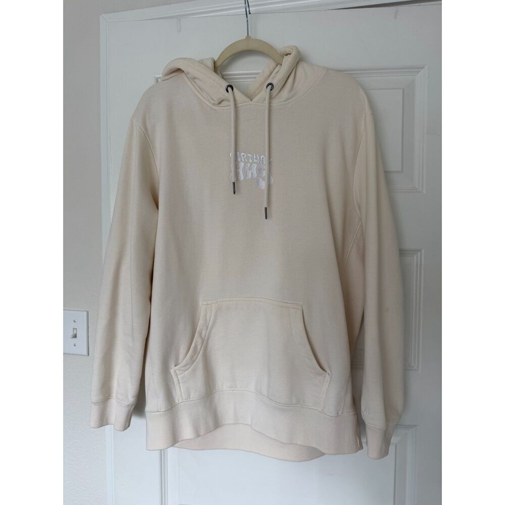 Virtual Hug Embroidered Logo Hoodie Cream Heavyweight Large